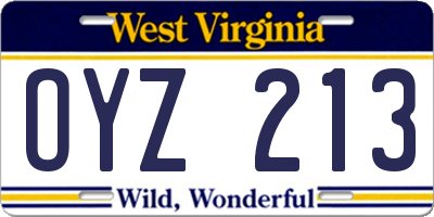 WV license plate OYZ213