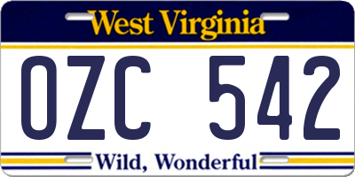 WV license plate OZC542