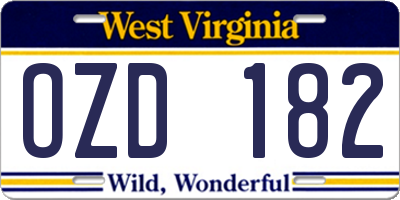 WV license plate OZD182
