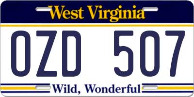 WV license plate OZD507