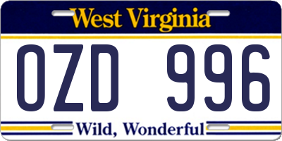 WV license plate OZD996