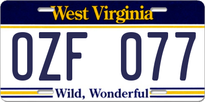 WV license plate OZF077