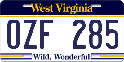 WV license plate OZF285