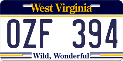 WV license plate OZF394