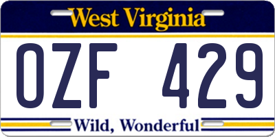 WV license plate OZF429