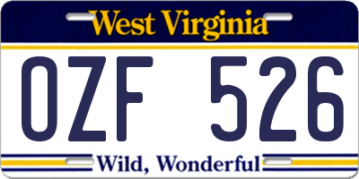 WV license plate OZF526