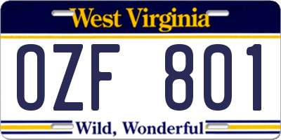 WV license plate OZF801