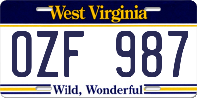 WV license plate OZF987