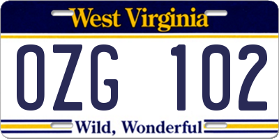 WV license plate OZG102