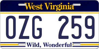 WV license plate OZG259