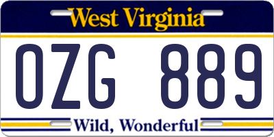 WV license plate OZG889