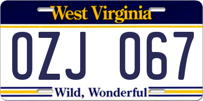 WV license plate OZJ067