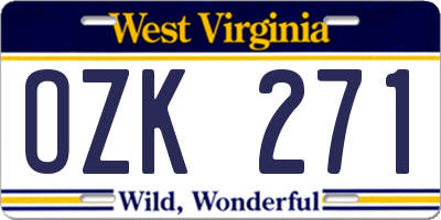 WV license plate OZK271