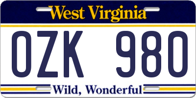 WV license plate OZK980