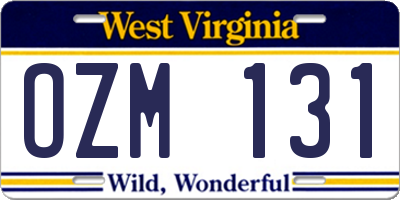 WV license plate OZM131