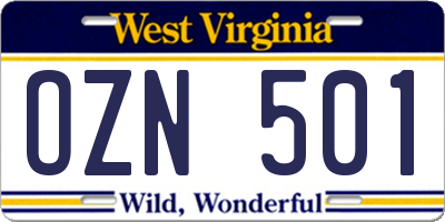 WV license plate OZN501