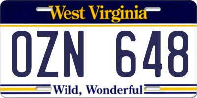 WV license plate OZN648