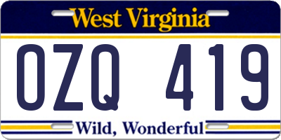 WV license plate OZQ419