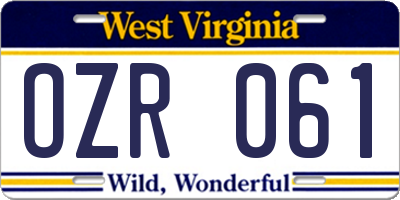 WV license plate OZR061