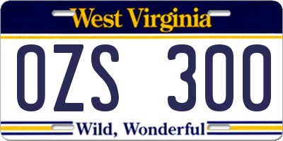 WV license plate OZS300