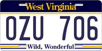 WV license plate OZU706