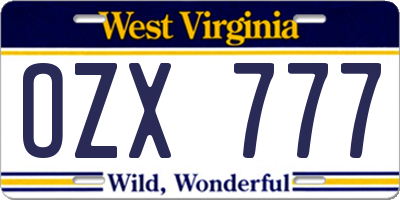 WV license plate OZX777
