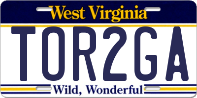 WV license plate TOR2GA