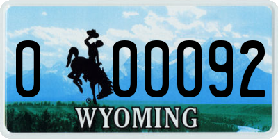 WY license plate 000092