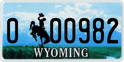 WY license plate 000982