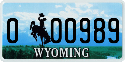 WY license plate 000989