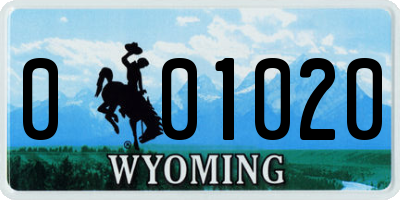 WY license plate 001020