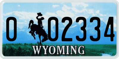 WY license plate 002334