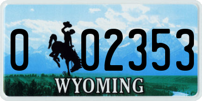 WY license plate 002353