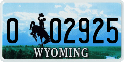 WY license plate 002925