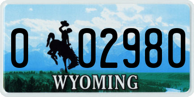 WY license plate 002980