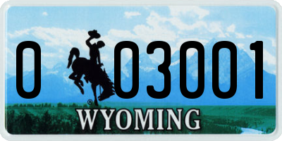 WY license plate 003001