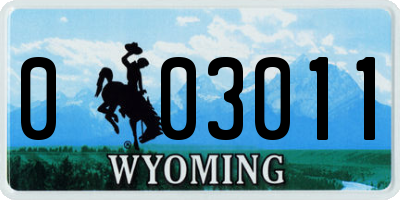 WY license plate 003011