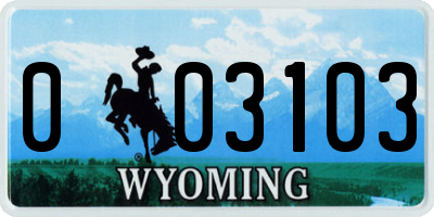 WY license plate 003103