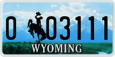 WY license plate 003111