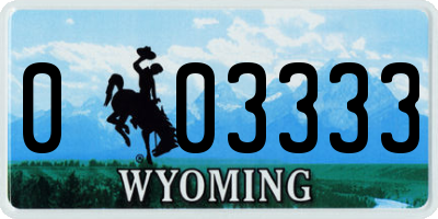 WY license plate 003333