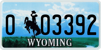 WY license plate 003392