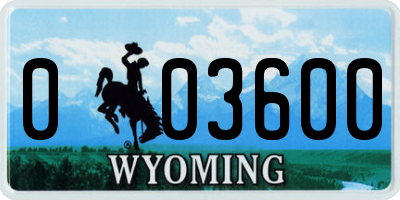 WY license plate 003600