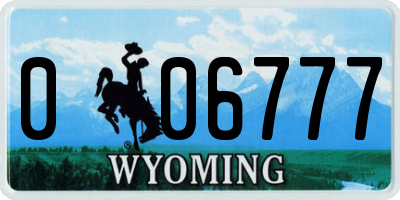 WY license plate 006777