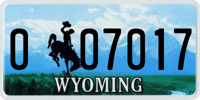 WY license plate 007017