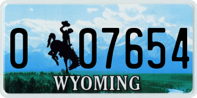 WY license plate 007654