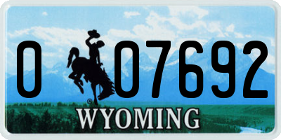 WY license plate 007692