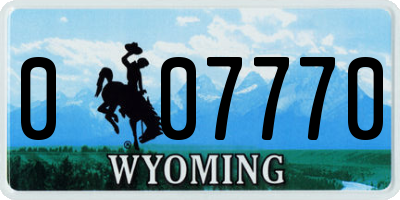 WY license plate 007770