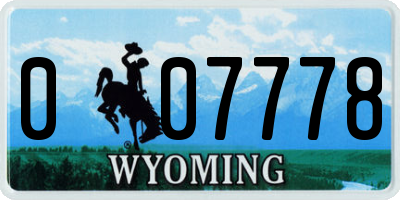 WY license plate 007778