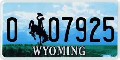 WY license plate 007925