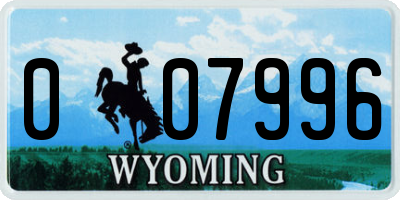 WY license plate 007996
